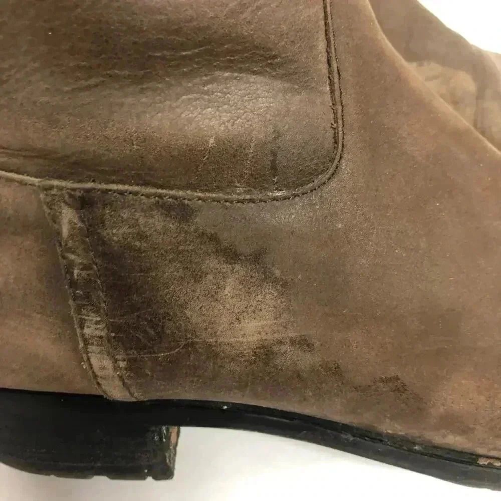 GAP Distressed Leather Mushroom Brown Leather Booties Buckle Moto Boot - Picture 7 of 12